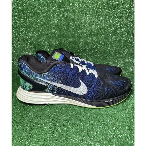 Nike Lunarglide 7 Flyknit Black Blue Running Shoe Athletic Sneakers Mens Size 11 - Picture 1 of 9